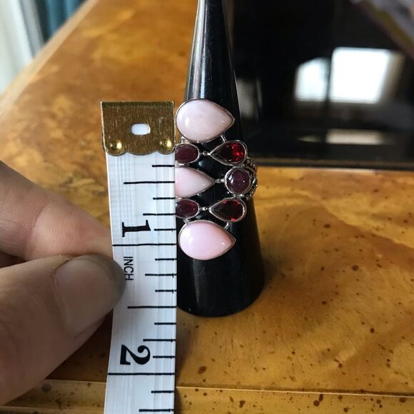 Natural Pink Opal Ruby Garnet Sterling Silver Cocktail Ring Size 7 - Picture 5 of 9